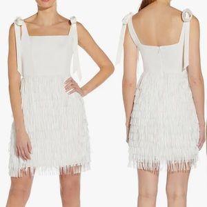 Aidan Mattox Fringe Detail Crepe Cocktail Dress , Ivory